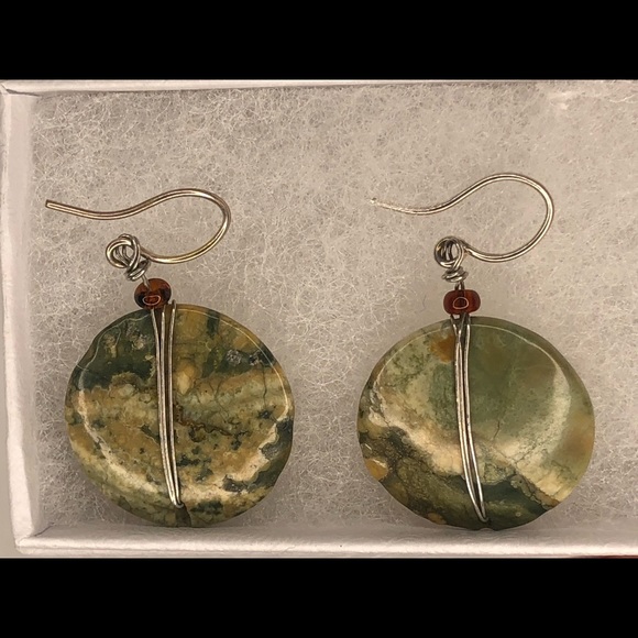 Handmade Rhyolite Dangle Earrings - Picture 2 of 2
